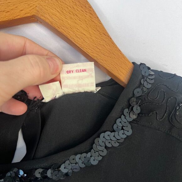 Tess Paris Milano Black Sequin Trim 100% Silk Vintage Blouse Size 14/LG - Picture 8 of 9